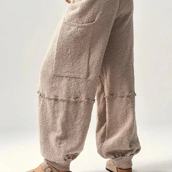 Brown Casual Women's High Waist Loose Baggy Sweater Pants With Cinched Ankles - Picture 2 of 8